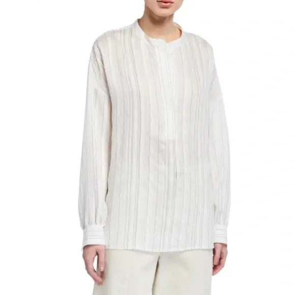 Vince 100% Cotton Gauzy Striped Tea Length Sleeve Blouse - Picture 4 of 8